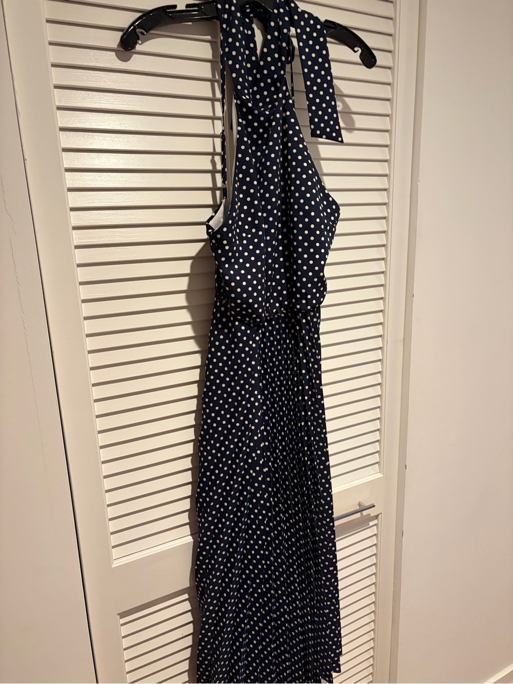 Zara Navy Polka Dot Halter Maxi Dress with detachable Belt